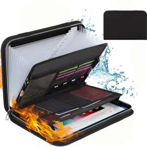 Fireproof Hinge File Organizer with Handle, 13 Pocket Transparent Expansion Folder with Zipper & Label, Multi Pocket Paper Organizer for A4 Documents, Files Organizer, Expanding File