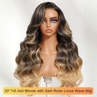 20'' 7x5 Ash Blonde with Dark Roots Loose Wave Wig