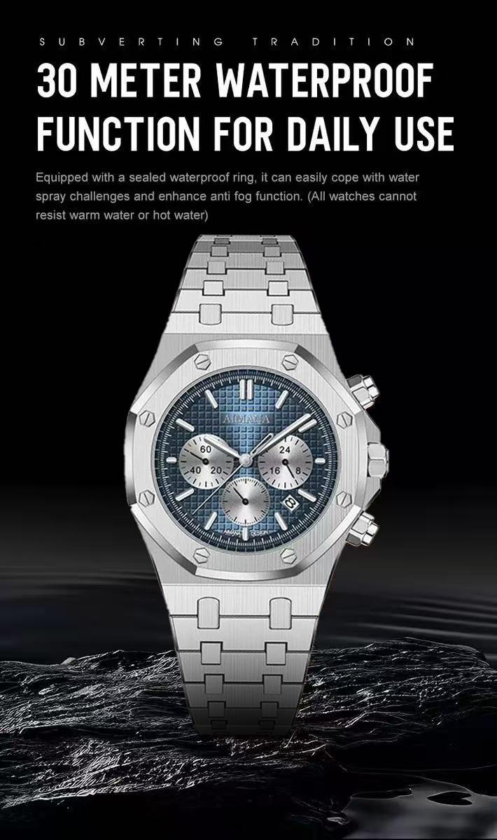 Men’s Stainless Steel Chronograph Watch – Square stainless steel case, luminous dial, water- and scratch-resistant, with three sub-dials and control buttons. A perfect gift for men(Randomly give away an elegant,and stylish women's watch)