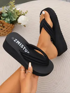 Elegant Women's Wedge Sandals, Trendy Plus Size Flip Flops with Anti-Slip Sole, Open Toe Design for Beach and Casual Wear in Summer, Higher Platform Sandals