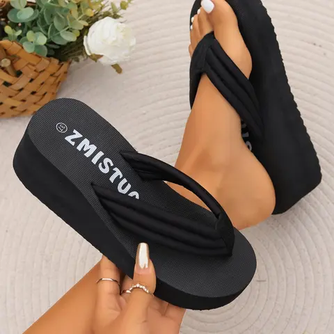 Elegant Women's Fashionable Wedge Sandals, Trendy Plus Size Flip Flops with Anti-Slip Sole, Non Slip Sandals, Open Toe Design for Beach and Casual Wear in Summer, Higher Platform Sandals, Casual Outdoor Sandals, Elevated Sandals