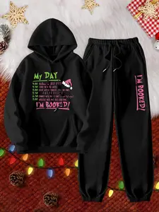 Women's Christmas Print Hoodie & Sweatpants Two-piece Set, Casual Long Sleeve Hooded Sweatshirt & Jogger Pants for Daily Wear, Ladies Fall & Winter Clothes