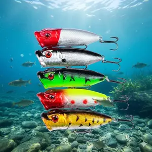 Floating Lure Kit with Size 6 Treble Hooks, 5 Colors for Saltwater & Freshwater Fishing. Portable Tackle Set Includes Hard & Soft Baits, Rigs for Lake River Ocean.