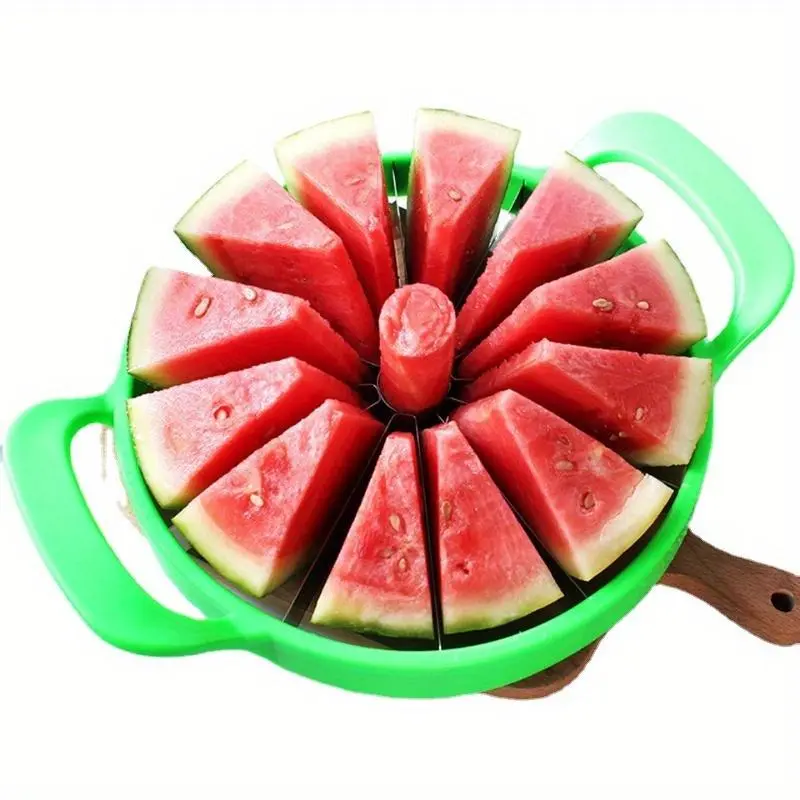 1 PCS Easy-Grip Stainless Steel Fruit Slicer - Large Kitchenware Gadget, Manual Utensil with Sharp Durable Blades & Ergonomic Handle for Cutting Perfect Cantaloupe, Watermelon Slices, Home Use & Serving
