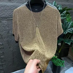 Summer New High-End Shiny Short Sleeve 2025 New Versatile Shiny T-Shirt Men's Trendy Loose Top