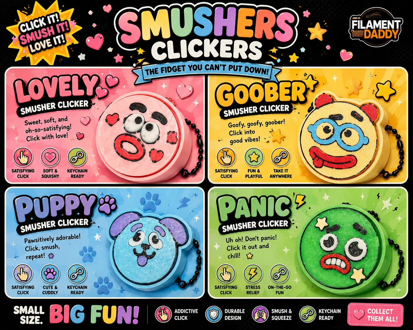 Smushers Clickers — 4 Fun Designs!