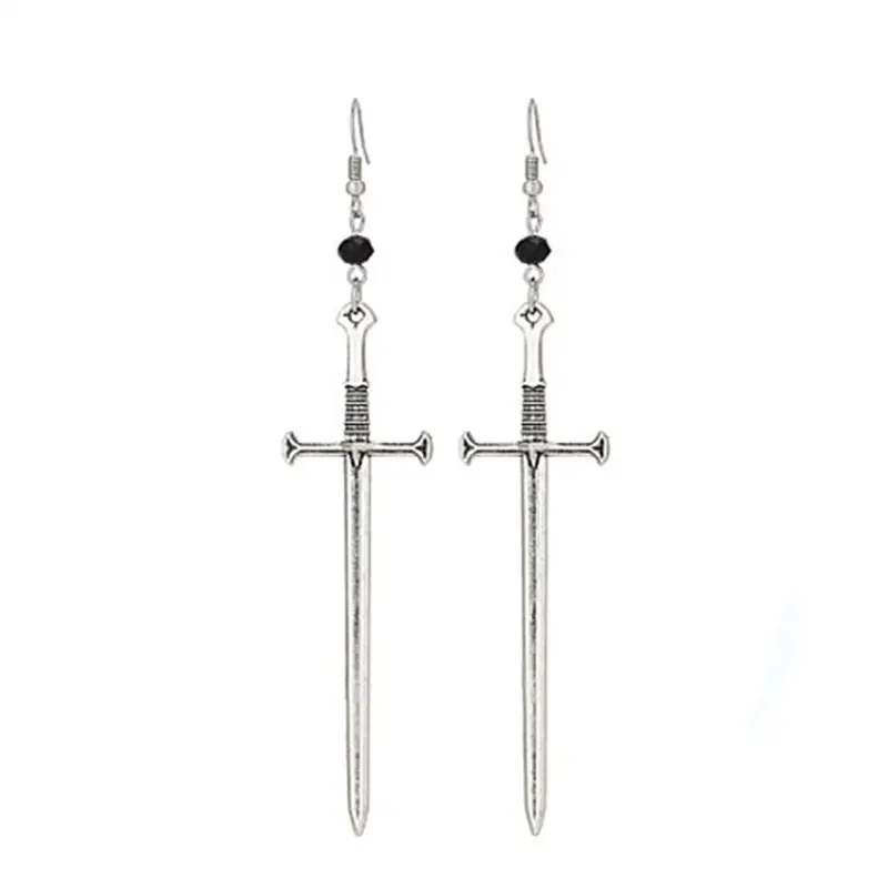 Vintage Black Bead Earrings Gothic Sword Dagger Earrings Jewelry Accessories