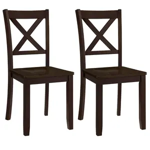 ROME + OAK X-Back Farmhouse Wooden Kitchen Dining Chair in Dark Brown, Set of 2