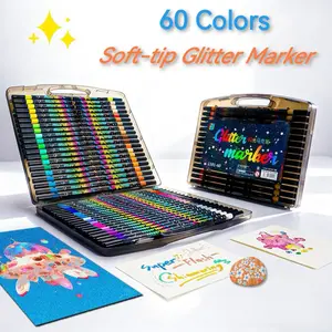 60 Colors Tip Glitter Markers, Colors Metallic Glitter Pens, Brush Tips for Coloring, Calligraphy, Journaling, Drawing, and Crafting - Non-Toxic, Water-Based Ink - Perfect for Kids & Adults