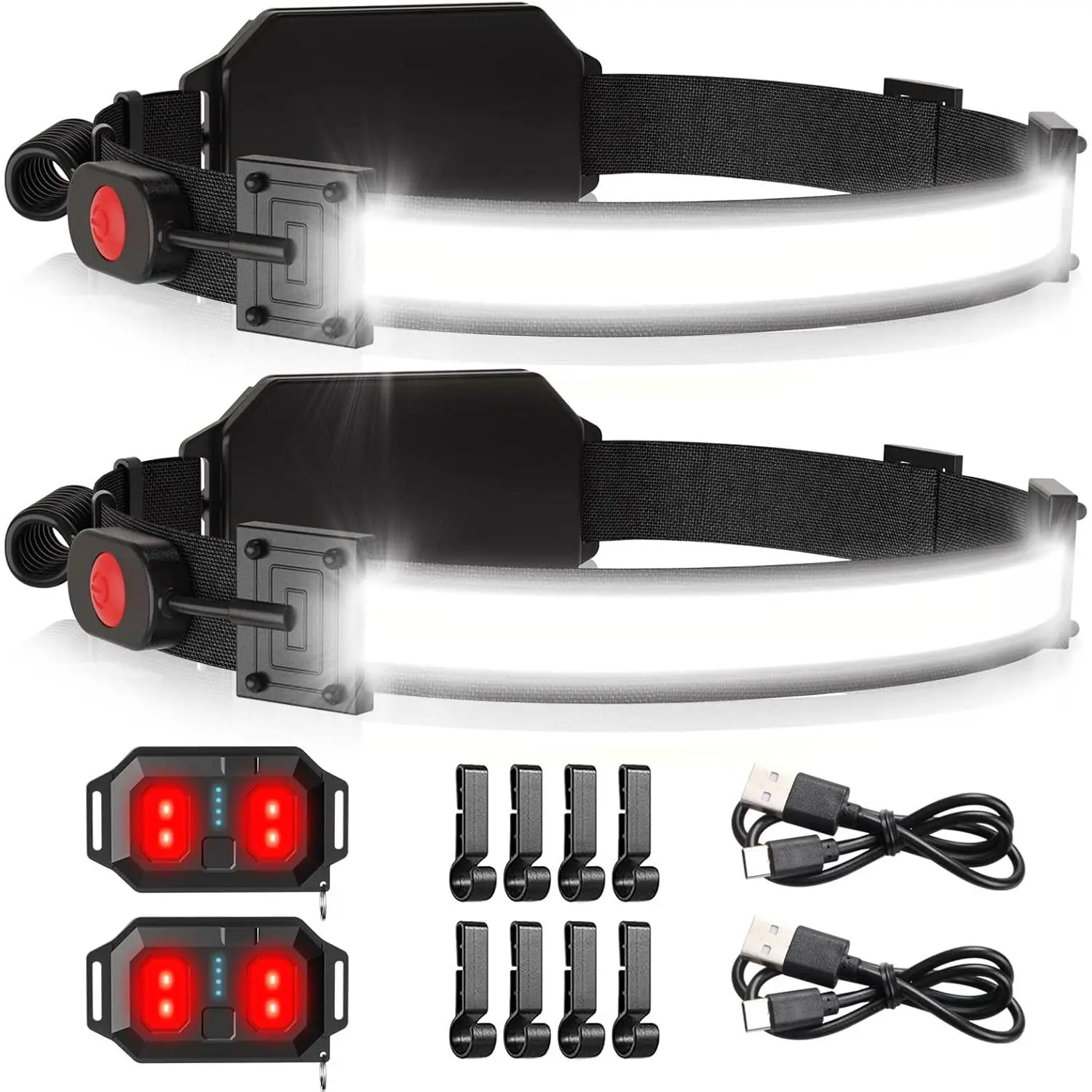 LED Headlamp USB Rechargeable 1000Lumen 230? Wide-Beam LED Headlight with Red Taillight, Super Bright Headband Light,  Headlamps for Camping,Hiking, Hard Hat Headlamp Pack of 2
