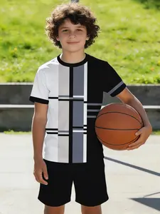 2PCS Boys Short Sleeve T-Shirt & Shorts Set, Summer Casual Athletic Sport Style, Daily School Outfit