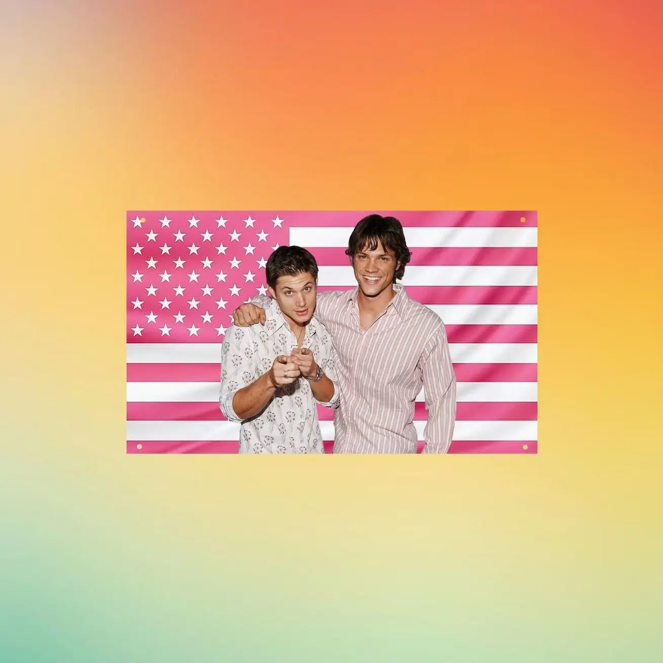 Supernatural Sam & Dean Winchester Pink American Flag, Winchester Brothers Wall Tapestry, TV Show Room Decor, Gift for Supernatural Fans