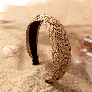 Handmade Wide Straw Headband for Women – Boho Woven Twist Knot Style, Perfect for Beach Holidays & Summer Outfits