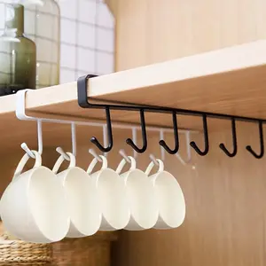 Xisakaca 2pcs Mug Hanger Rack, Under Shelf Storage Hooks Organizer Hanging Holder for Cabinet Pantry Kitchen Cupboard Desk Counter Bookshelf Organization Black White : Home & Kitchen