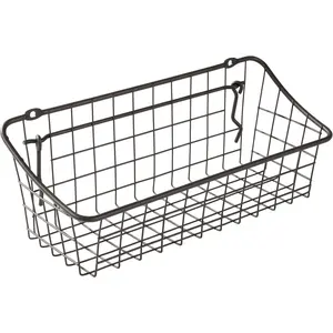 Small Pegboard Wall Mount Basket Organizer for Garage Workshop Craft Room Hanging Storage, Easy Install Coated Steel Wire Peg Board Organizer Wire Basket with Locking Hooks, Industrial Gray