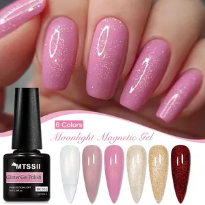 MTSSII 6 Colors Reflective Glitter Magnetic Gel Nail Polish Set, Sparkle Silver Gold Pink Gel Polish Kit Soak Off UV LED Cured Nail Polish Set Manicure Kit Nail Art DIY Salon Home Holiday Gift For Women