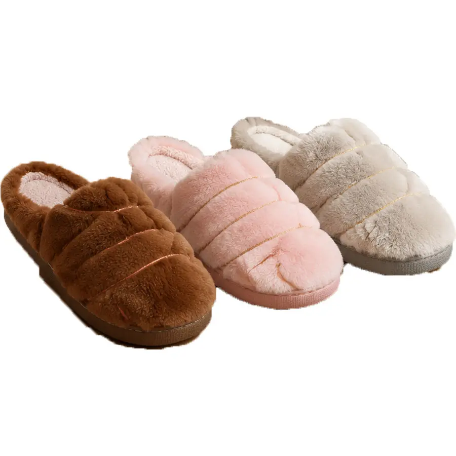 Women Soft Ribbed Plush Closed Toe Slip On Mule Slippers Warm Comfort Non Slip Indoor Bedroom Home Lounge Slippers