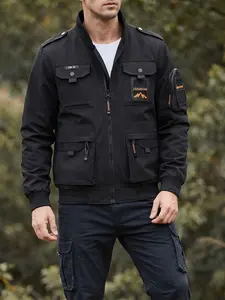 Men’s textured hooded softshell jacket, lightweight multi-pocket workwear jacket, outdoor hiking functional jacket