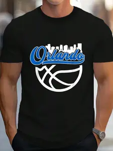 100% Cotton Orlando Vintage Basketball Script City Skyline Fan T-Shirt Women's Men's Graphic Tee Crew Neck summer vacation Tops