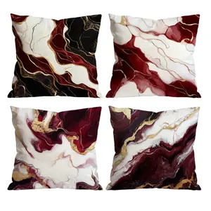 Burgundy Red & Gold Marble Throw Pillow Covers Set of 4, Luxury Alcohol Ink Cushion Cases for Living Room, Bedroom, Sofa, Couch Home Decor 0526YI