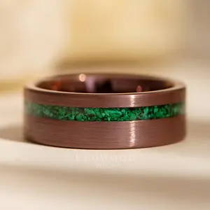 Brown Tungsten Ring With Malachite Inlay - 8MM