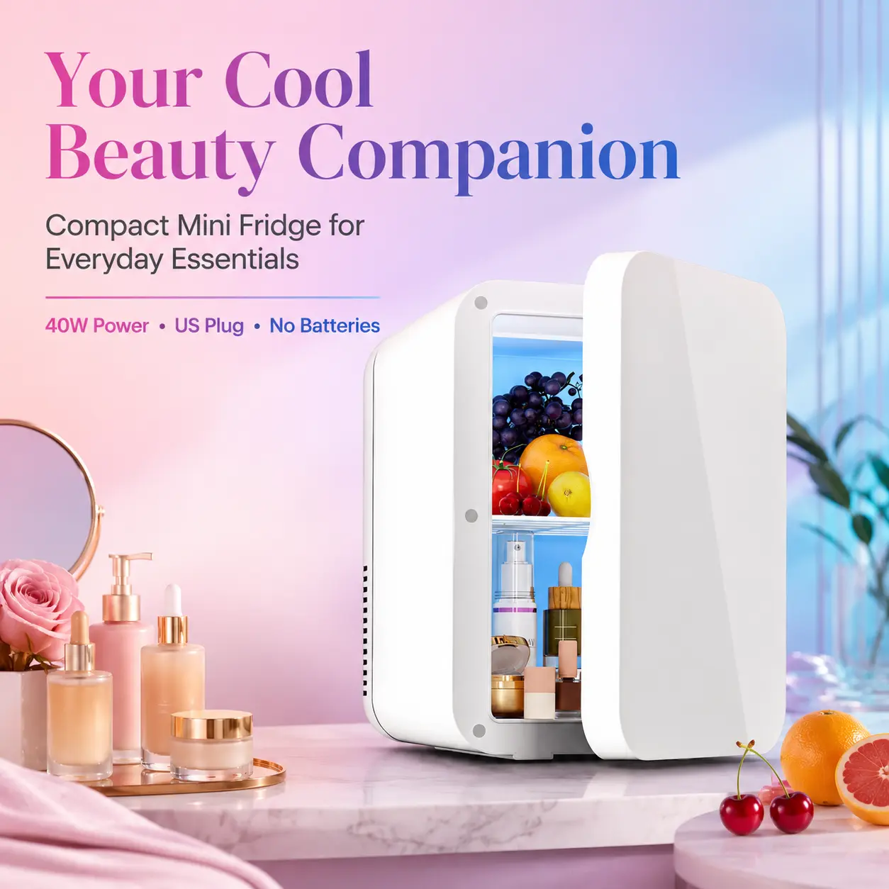 8L Portable Mini Fridge Cooler & Warmer - AC/DC Power Small Refrigerator, 28dB Quiet Compact Storage for Bedroom, Car (Skincare, Drinks, Food)