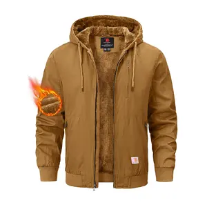 GOPUNE Men's Cotton Work Jackets Flannel Lined Duck Hooded Active Jacket Workwear Winter Coat