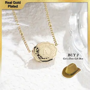 Holylegend 14K Real Gold-Plated Mini Letter Scalloped Edge Pendant Necklace, Reversible Western Style Jewelry for Men & Women