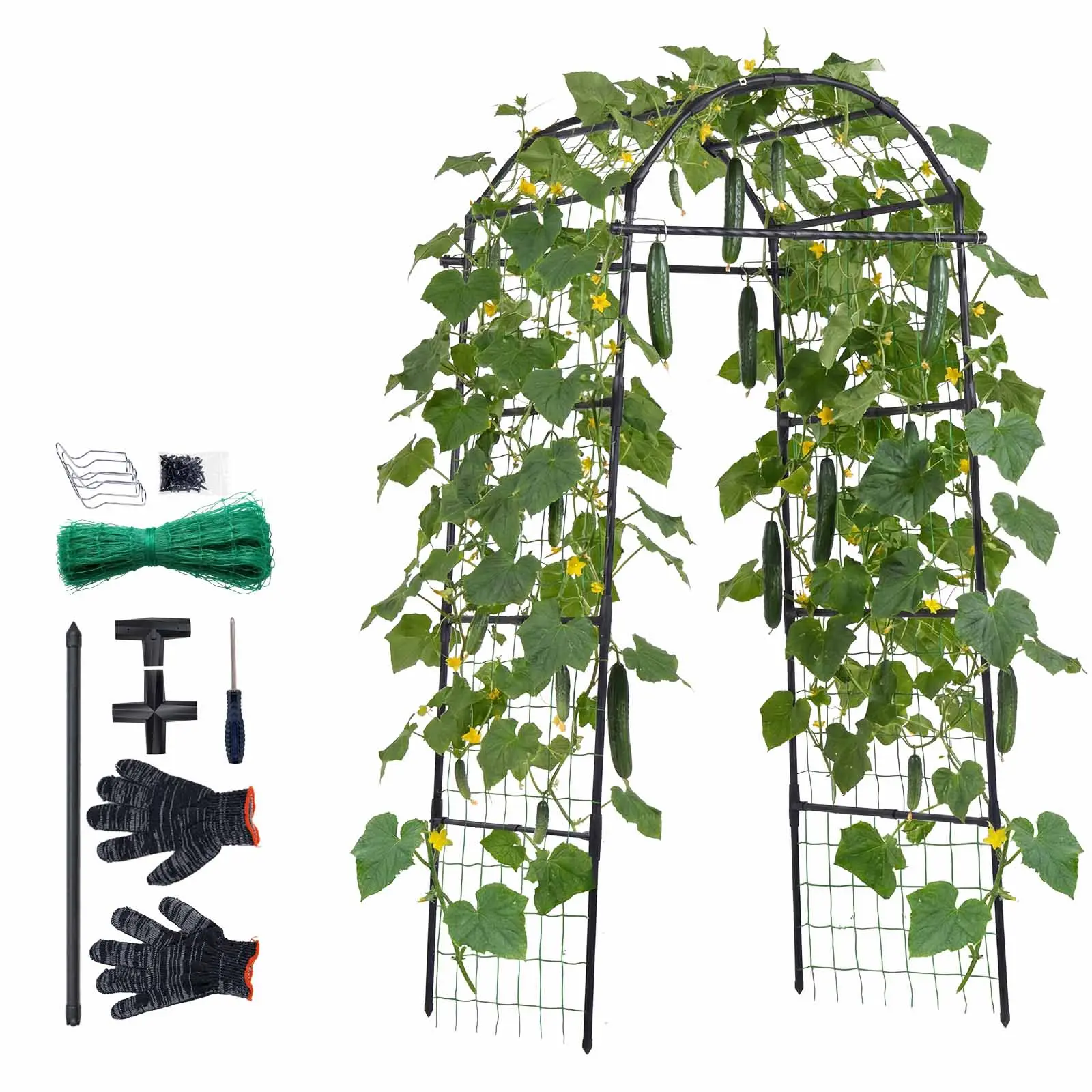 【SummerFinds】VEVOR Cucumber Trellis, U-Shape Garden Trellises for Raised Bed, Metal Arch Plant Support for Vine, Climbing Plants Outdoor, Peas, Beans, Zucchini, Tomato, Squash, Flower (32.01 x 31.5 x 80.71 in)