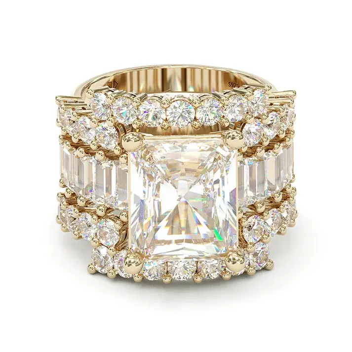 Jorrio Women's Luxury 3-Piece Platinum Plated Ring Set, 4ct Radiant Cut Gemstone, Nickel Free, Beautiful Fashion Rings for Weddings & Engagements, Beautiful Rings