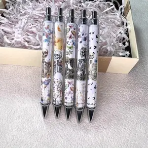 Creative Skull Pattern Ballpoint Pen, 5 Counts/set Ink Plastic Writing Pen, Smooth Writing Pen for Office & Gift, Learning Supplies, Halloween, Funny Teacher Pens