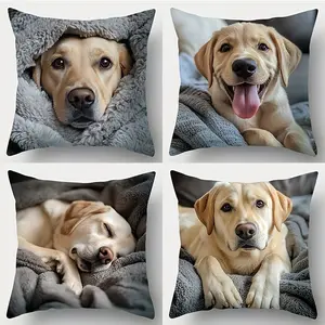 Labrador Theme Pillow Covers Set of 4, Hidden Zipper, Easy to Clean, Suitable for Bedroom Living Room Sofa Car Home Decor