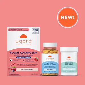 Uqora Flush Advanced+ Regimen with Flush Advanced+ - Cranberry to Reduce Risk of Recurrent UTI** - Defend & Promote - D-Mannose, Vitamin C, Green Tea Extract & Probiotics - 3-Part Bundle
