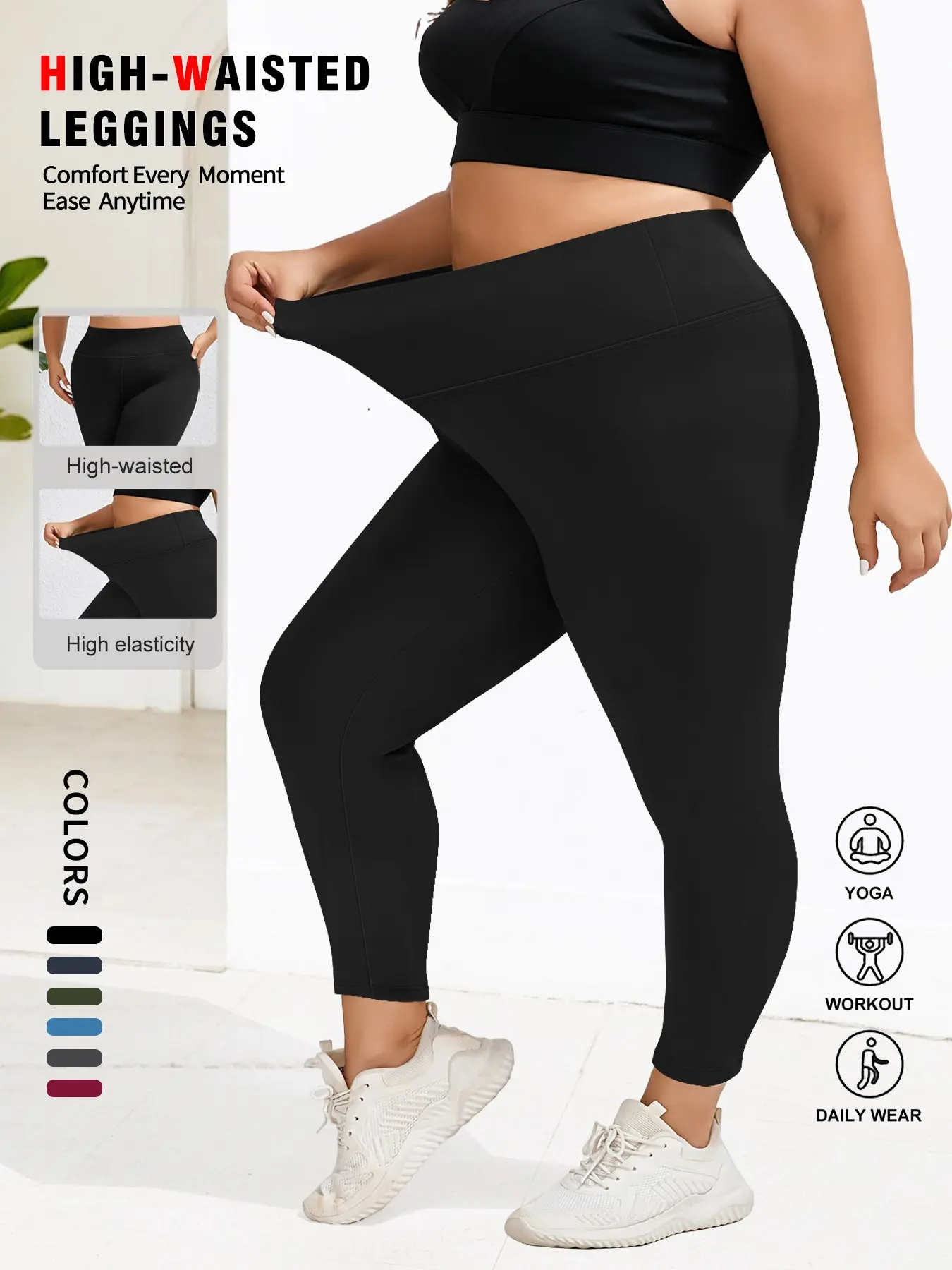 Women's Plus Size High Waist Elastic Tight Compression Yoga Pants, Non-Transparent Fitted Pants, High Stretch All over Stretch, Yoga Fitness Underwear, High Waisted Leggings, All Season Activewear, Fitness Clothes