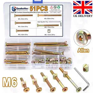 50Pcs (25 Sets) M6 Furniture Connecting Screws & Barrel Nuts Kit with Allen Key