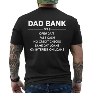 Funny Dad Bank T-Shirt for Men – “Open 247, No Credit Checks” Graphic Tee, Perfect Father’s Day Gift for Dad, Husband, Funny Family Humor Shirt, Short Sleeve Printed Graphic Shirt, Daily Casual Cotton Menswear