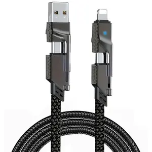 100W 4-in-1 USB-C Fast Charger Cable 5ft/1.5 Type C PD to Lightning Cable Fast Charging for MacBook, iPad, iPhone, Samsung - Black