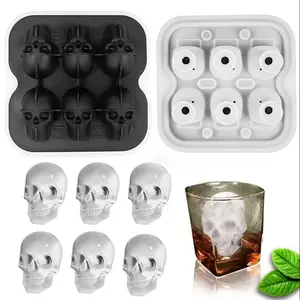 Skull Shape Ice Cube Mold, 6-Cavity Silicone Tray for Soft Drinks Coffee Soda, Halloween Party Home Decor, Kitchen & Dining Use, Ice Cubes Maker