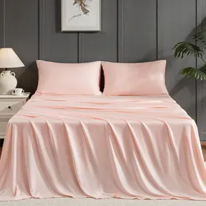 Pink 100% Viscose Derived from Bamboo Sheet Set King Size, 4 Pieces Cooling Bed Sheets for Hot Sleeper, Luxury Soft Deep Fitted Bedsheets