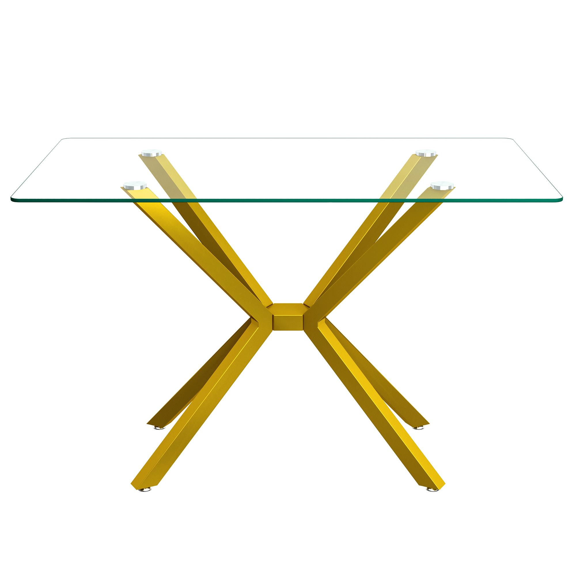 47.2" Rectangular Glass Dining Table, Tempered Kitchen Table with Gold Metal Legs, Modern Dinner Table for Kitchen Dining Room