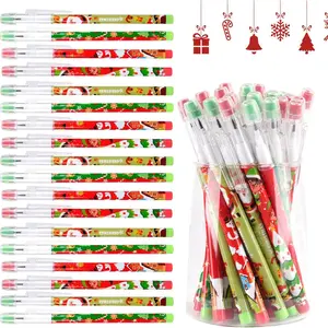 48 count HB Pencils Kawaii Cute Multipoint Pencil Push Translucent Non Sharpening Stackable Pencils Pop Up Plastic Pencil for Classroom Rewards Carnival Prizes (Christmas)