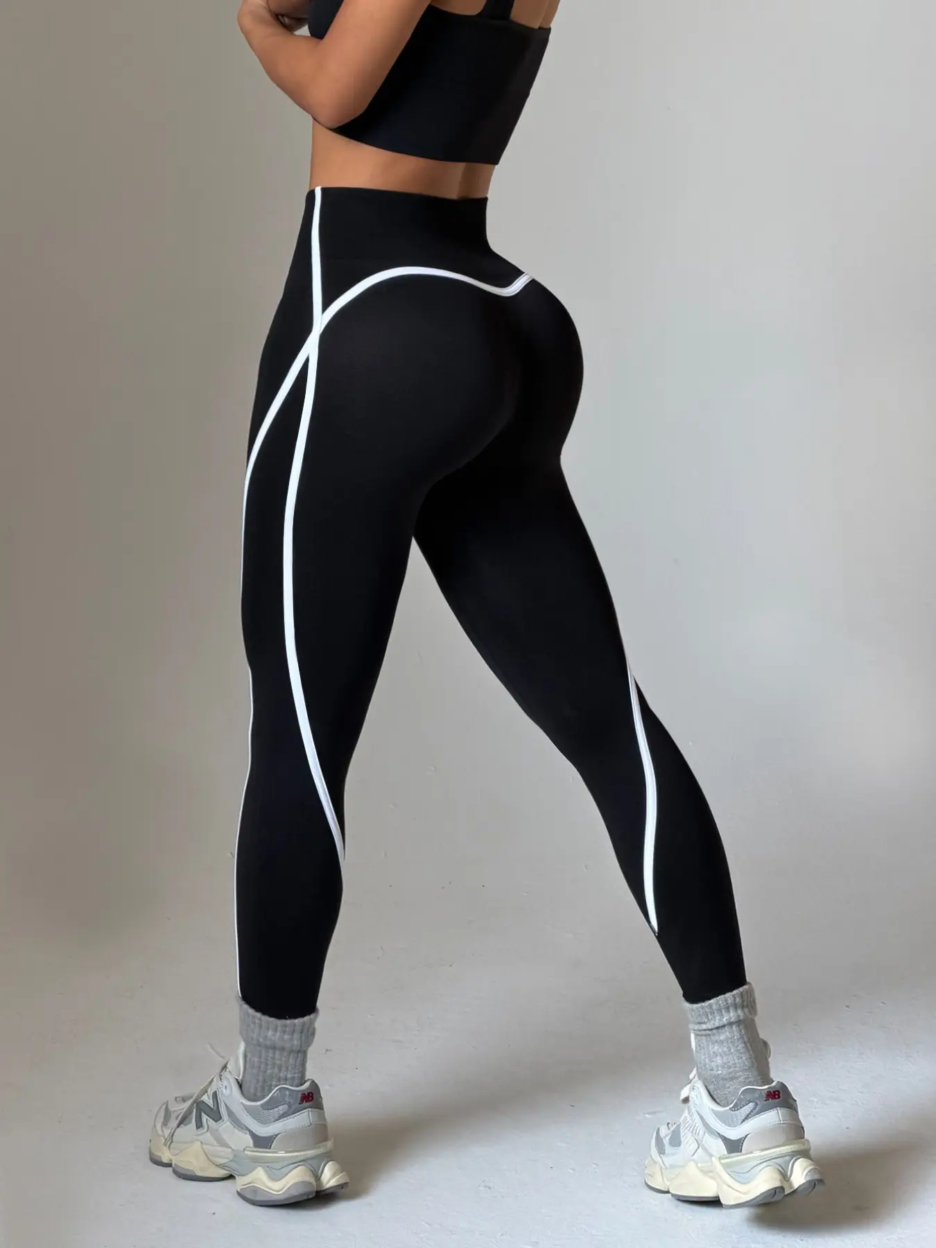 Women's Sporty High-Waist Tight Fit Pants, High Waisted Sportswear, Colorblock Knit Outdoor Fitness Tights, Fitness Clothes, Slimming Effect for All Seasons