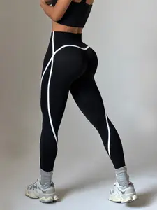 Women's Sporty High-Waist Tight Fit Pants, High Waisted Sportswear, Colorblock Knit Outdoor Fitness Tights, Slimming Effect for All Seasons