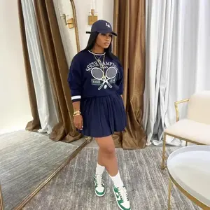 Women’s Baseball Jacket and Sweatshirt Set with Pleated Skirt Two-Piece Set