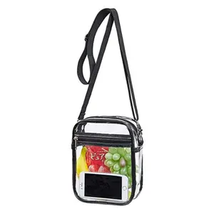 New Fashionable PVC Transparent Shoulder Crossbody Bag, Portable Waterproof Shopping Bag, Beach Multi-Function Storage Document Bag with Color-Contrast Design