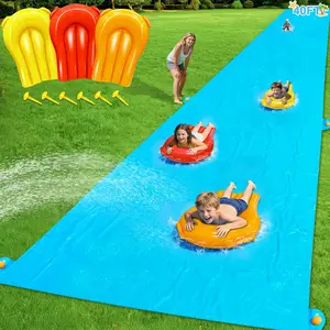 40 FT X 7FT Extra Long Width Slip Water Slide, Heavy Duty Lawn Water Slides and 3 Bodyboards 6 Stakes, Summer Outdoor Water Toys for Kids Teens and Adults Backyard Beach Swimming Pool Party