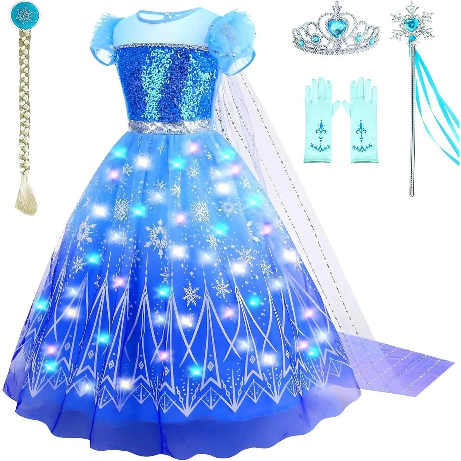 Up Princess Dresses for Girls Princess Dress Up Halloween Party Princess Costume with Long Cape