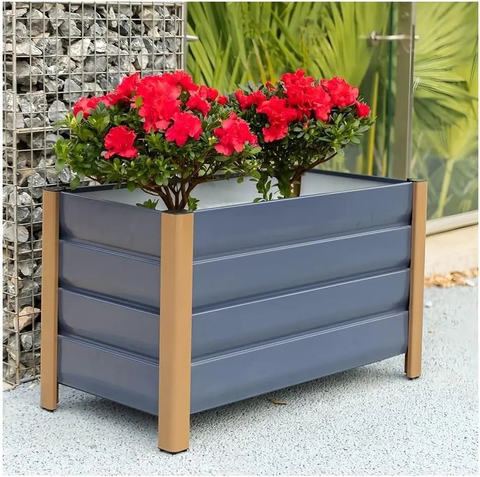 GAOMON 24"x16"x18" Metal Aluminum Planter Box - Modern Raised Gardening Bed with Rounded Corners, Anti-Cut Edging, Deep 18-inch Design, Efficient Drainage Holes for Outdoor Patio, Balcony, Gray, 18 Inches, Family-Safe Design
