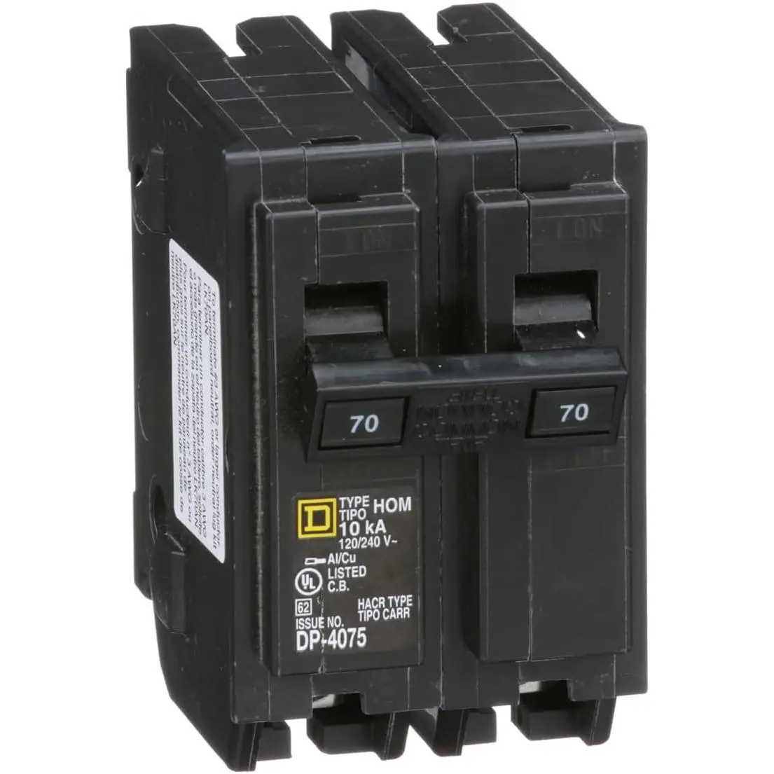 by  Homeline 70 Amp Mini Circuit Breaker, 2 Pole, 120/240V AC, 10kA Breaking Capacity, Plug in Mount, Standard Type, Residential Use (‎HOM270CP)