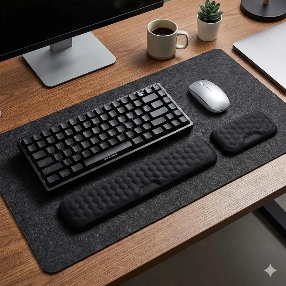 Slow Rebound Memory Foam Ergonomic Wrist Rest Mousepad, Mouse Pad With Wrist Rest, Multipurpose Mousepad, Dual-Zone Anti-Sweat Support, Keyboard & Mouse Compatible, Anti-Deformation Foam, Dirt-Resistant Surface, Ideal for Office, Gaming, Home Use